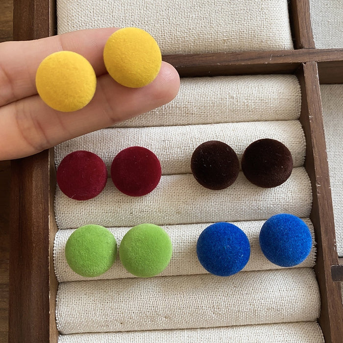 Minimalist Modern Acrylic Fabric Flocked Round Stud Earrings For Women Light Luxury Geometric Ear Jewelry