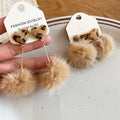 Elegant Plush Heart Pom Pom Drop Earrings With Silver Needle Studs Vintage Winter Jewelry view 2