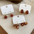 Coffee Brown Resin Flower Drop Earrings With Rhinestone Accents And Silver Posts view 3