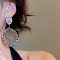 Light Luxury Crystal Hollow Oval Pendant Drop Earrings With Silver Post Studs view 4