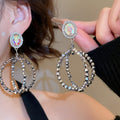 Light Luxury Crystal Hollow Oval Pendant Drop Earrings With Silver Post Studs view 2
