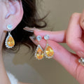 Sparkling Zircon Teardrop Copper Pendant Necklace And Stud Earrings Vintage Court Jewelry Set view 4