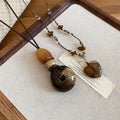Old Money Style Tiger Eye Heart Pendant Sweater Necklace With Ceramic Geometric Round Charm view 3