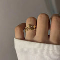 French Vintage Copper Zircon Star Open Ring Light Luxury Adjustable Index Finger Jewelry view 2