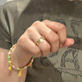 French Vintage Copper Zircon Star Open Ring Light Luxury Adjustable Index Finger Jewelry view 4