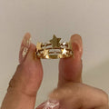 French Vintage Copper Zircon Star Open Ring Light Luxury Adjustable Index Finger Jewelry view 1
