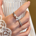 Light Luxury Geometric Zircon Textured Faux Pearl Open Ring For Elegant Daily Style view 3