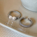 Light Luxury Geometric Zircon Textured Faux Pearl Open Ring For Elegant Daily Style view 4