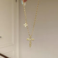 24K Gold Plated Copper Cubic Zirconia Cross Necklace Light Luxury Clavicle Chain For Women view 3