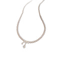 Vintage Zircon Pendant Faux Pearl Beaded Necklace, Elegant Light Luxury Round Geometric Choker view 5