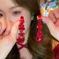 Light Luxury Red Crystal Flower Pendant Drop Earrings With Silver Pin Sweet Fashion Jewelry view 1