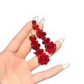Light Luxury Red Crystal Flower Pendant Drop Earrings With Silver Pin Sweet Fashion Jewelry view 5