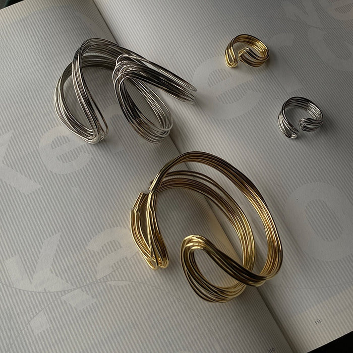 Metal Twisted Wrap Open Bangle For Women, Light Luxury European Style Round Cuff Jewelry