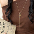 Coffee Resin Heart Pendant Copper Sweater Necklace, Vintage Light Luxury Geometric Round Charm view 2