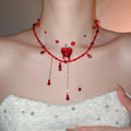 Light Luxury Artificial Crystal Beaded Tassel Geometric Collarbone Choker Necklace view 1