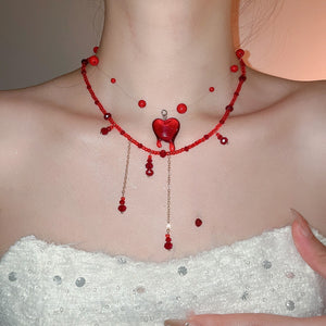 Light Luxury Artificial Crystal Beaded Tassel Geometric Collarbone Choker Necklace