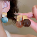 Minimalist Resin Round Pendant Hoop Earrings With Silver Pins For Women Fashion OL Geometric Jewelry view 4