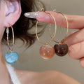 Minimalist Resin Round Pendant Hoop Earrings With Silver Pins For Women Fashion OL Geometric Jewelry view 2