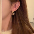 French Style Alloy Rhinestone Chain Hollow Geometric Hoop Earrings For Women Light Luxury Vintage Jewelry view 2