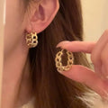 French Style Alloy Rhinestone Chain Hollow Geometric Hoop Earrings For Women Light Luxury Vintage Jewelry view 1