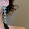 Light Luxury Alloy Zircon Flower Long Tassel Drop Earrings For Women view 3