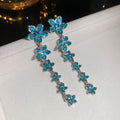 Light Luxury Alloy Zircon Flower Long Tassel Drop Earrings For Women view 4