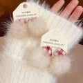 Elegant Plush Fabric Heart And Diamond Pom Pom Stud Earrings With Silver Needles view 3
