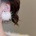 Elegant Plush Fabric Heart And Diamond Pom Pom Stud Earrings With Silver Needles view 4