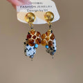 Vintage New Chinese Natural Stone Flower Drop Earrings Sterling Silver Post Elegant Ethnic Chic OL Style Jewelry view 2