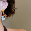 Vintage New Chinese Natural Stone Flower Drop Earrings Sterling Silver Post Elegant Ethnic Chic OL Style Jewelry view 3