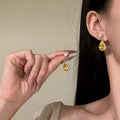 Court Style Copper Zircon Waterdrop Pendant Necklace And Stud Earrings Jewelry Set view 3
