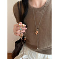 Light Luxury Leather Wood Bead Horse Pendant Sweater Necklace New Chinese Zodiac Style Jewelry view 3