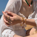 18K Gold Plated Chain Freshwater Pearl Bangle Light Luxury Geometric Elegant Bracelet For Women view 3