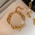 18K Gold Plated Chain Freshwater Pearl Bangle Light Luxury Geometric Elegant Bracelet For Women view 2