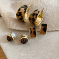 Vintage Leopard Print Faux Pearl Round C Shape Stud Earrings For Women Modern Geometric Style view 3