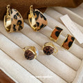 Vintage Leopard Print Faux Pearl Round C Shape Stud Earrings For Women Modern Geometric Style view 1