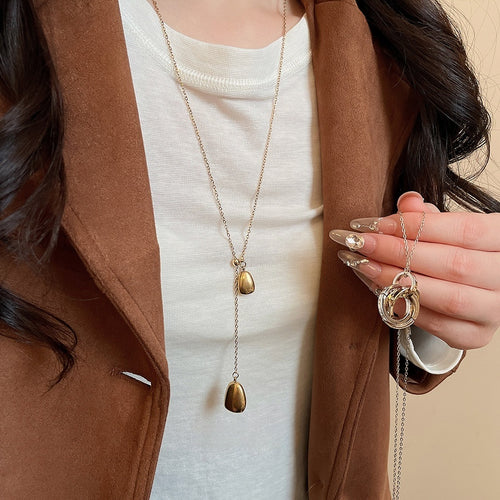 18K Gold Plated Copper Teardrop Pendant Sweater Necklace Minimalist Light Luxury Commuter Jewelry