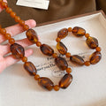 Acrylic Irregular Beaded Bracelet Necklace Jewelry Set, Vintage Maillard Style Women's Accessories view 4