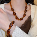 Acrylic Irregular Beaded Bracelet Necklace Jewelry Set, Vintage Maillard Style Women's Accessories view 1