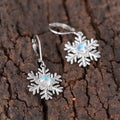 Faux Moonstone Snowflake Flower Drop Earrings For Women, Christmas Romantic Festive Jewelry view 3