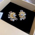 French Vintage Multi Layer Floral Faux Pearl Drop Earrings With Silver Needle Posts view 4