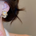 French Vintage Multi Layer Floral Faux Pearl Drop Earrings With Silver Needle Posts view 3