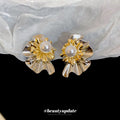 French Vintage Multi Layer Floral Faux Pearl Drop Earrings With Silver Needle Posts view 2