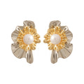 French Vintage Multi Layer Floral Faux Pearl Drop Earrings With Silver Needle Posts view 5
