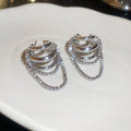 Copper Zircon Geometric Multi Layer Chain Tassel Drop Earrings For Women view 2