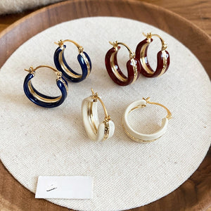 Vintage Enamel Round Copper Huggie Earrings For Women Minimalist Daily Commuter Jewelry