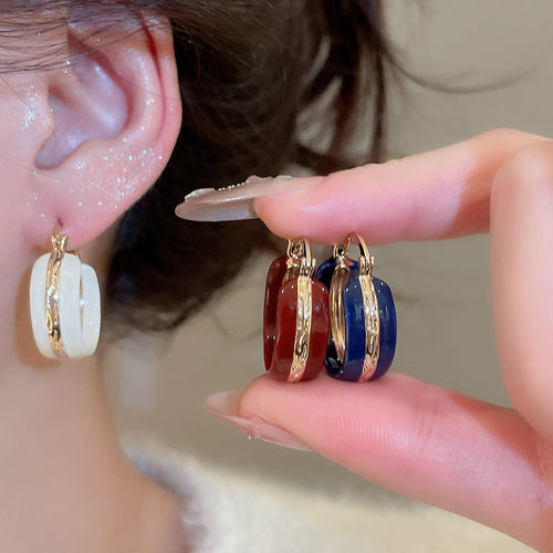 Vintage Enamel Round Copper Huggie Earrings For Women Minimalist Daily Commuter Jewelry