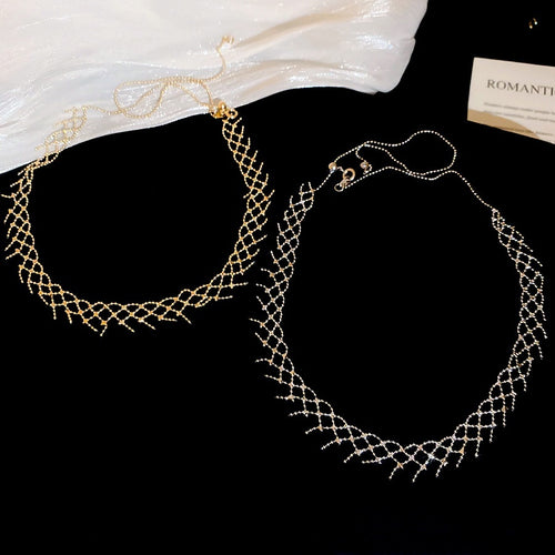 Korean Style Copper Braided Lace Hollow Out Collarbone Necklace Minimalist Light Luxury Jewelry