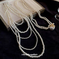 French Vintage Glass Beaded Faux Pearl Geometric Sweater Necklace Light Luxury Elegant Jewelry view 2
