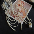 French Vintage Glass Beaded Faux Pearl Geometric Sweater Necklace Light Luxury Elegant Jewelry view 4